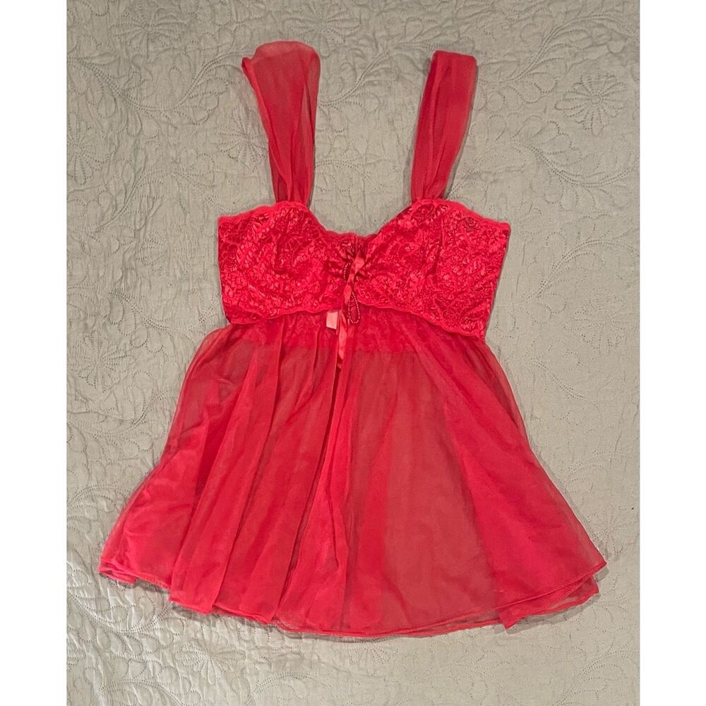 Secrets Red Vintage Lingerie Large Sheer Baby Doll